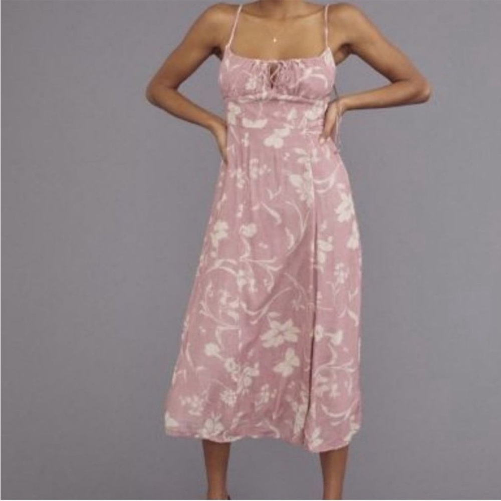 H13‎ Urban Outfitters Kamaryn Tie-Front Floral Printed Mauve Pink Babydoll Dress
